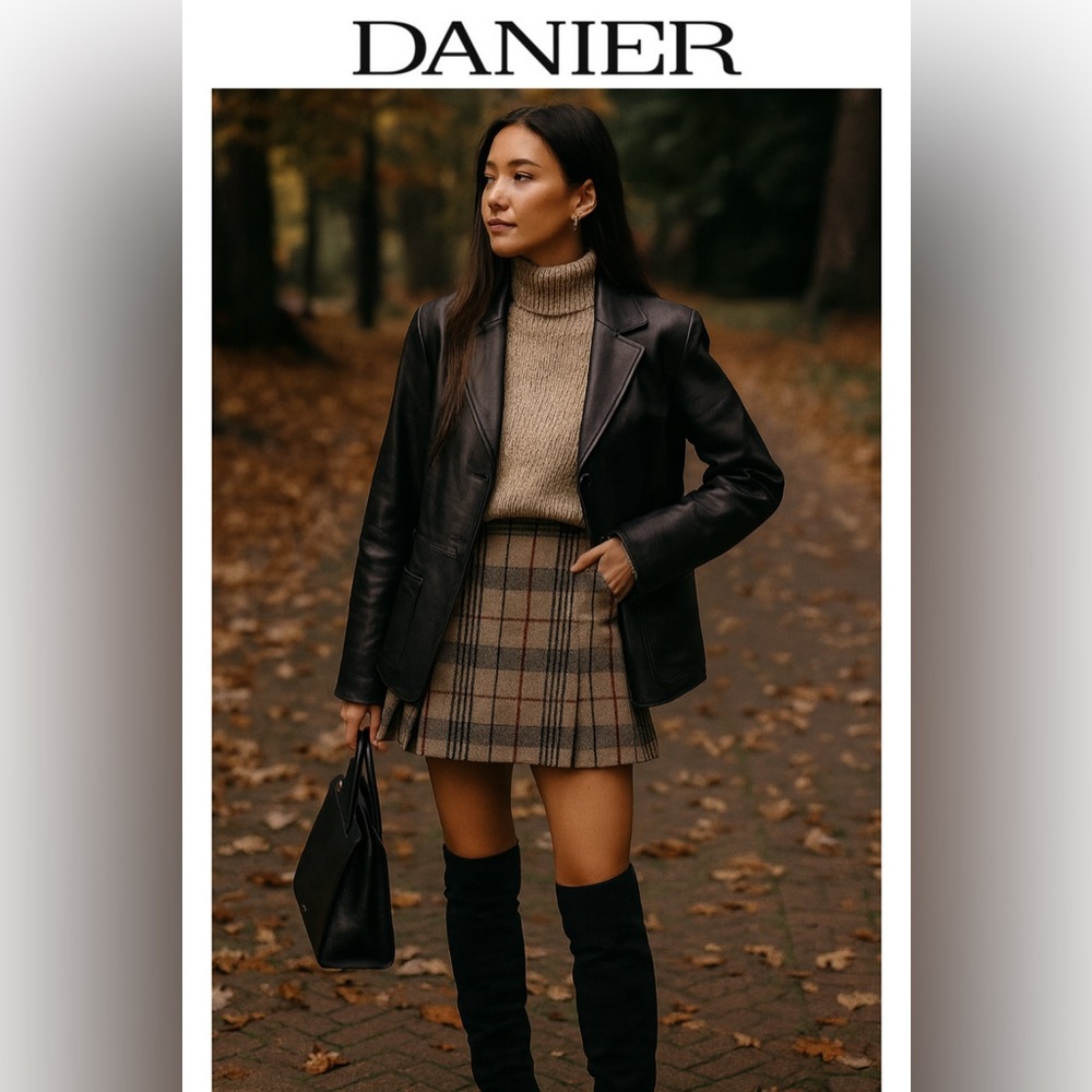 Danier Black Leather Jacket with Blue Lining